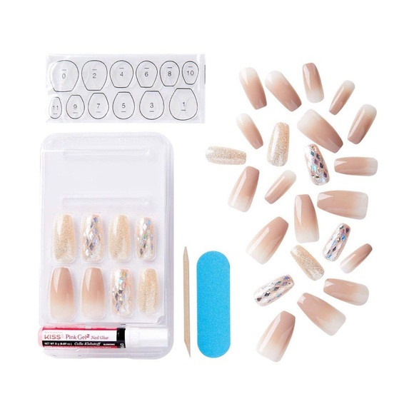 Kiss Fantasy Long Length Ready To Wear Gel Acrylic Fake Nails in Hard To Forget - Picture 3 of 11